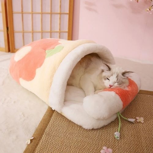 sac-de-couchage-chat-beige-rose-beige