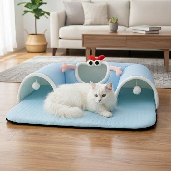 tapis-fraicheur-chat-tunnel-bleu