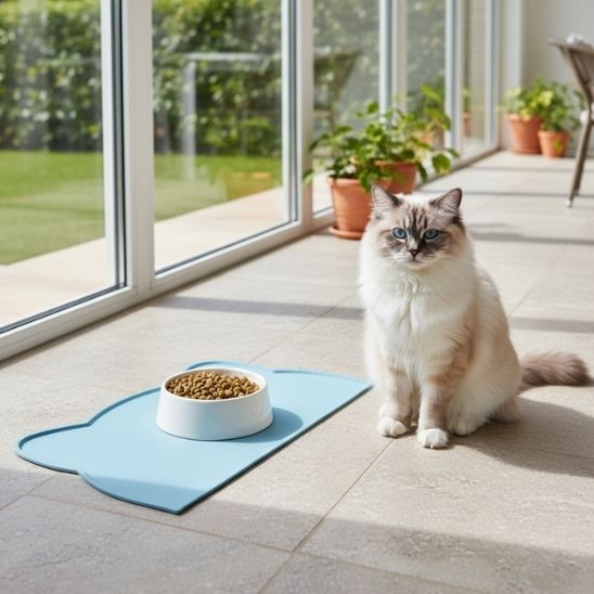 tapis gamelle chat bleu