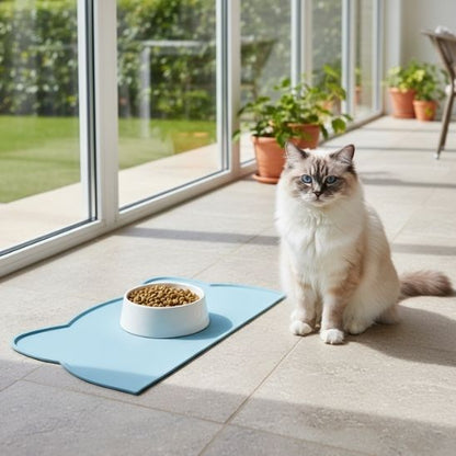 tapis gamelle chat bleu