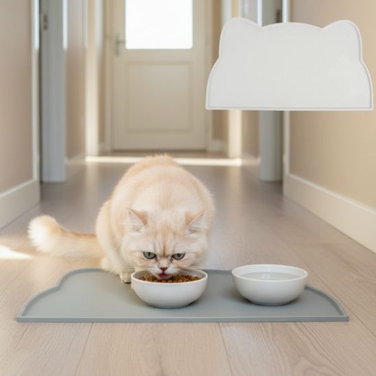 tapis gamelle chat gris clair