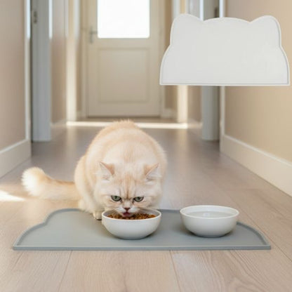 tapis gamelle chat gris clair