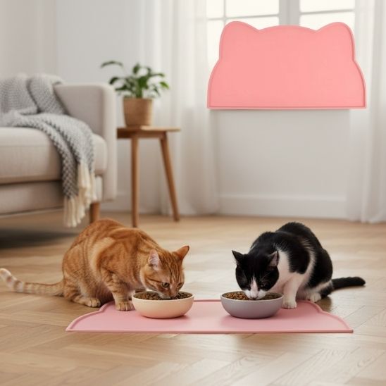 tapis gamelle chat rose