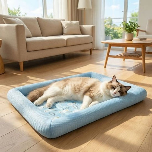 tapis rafraîchissant chat bleu